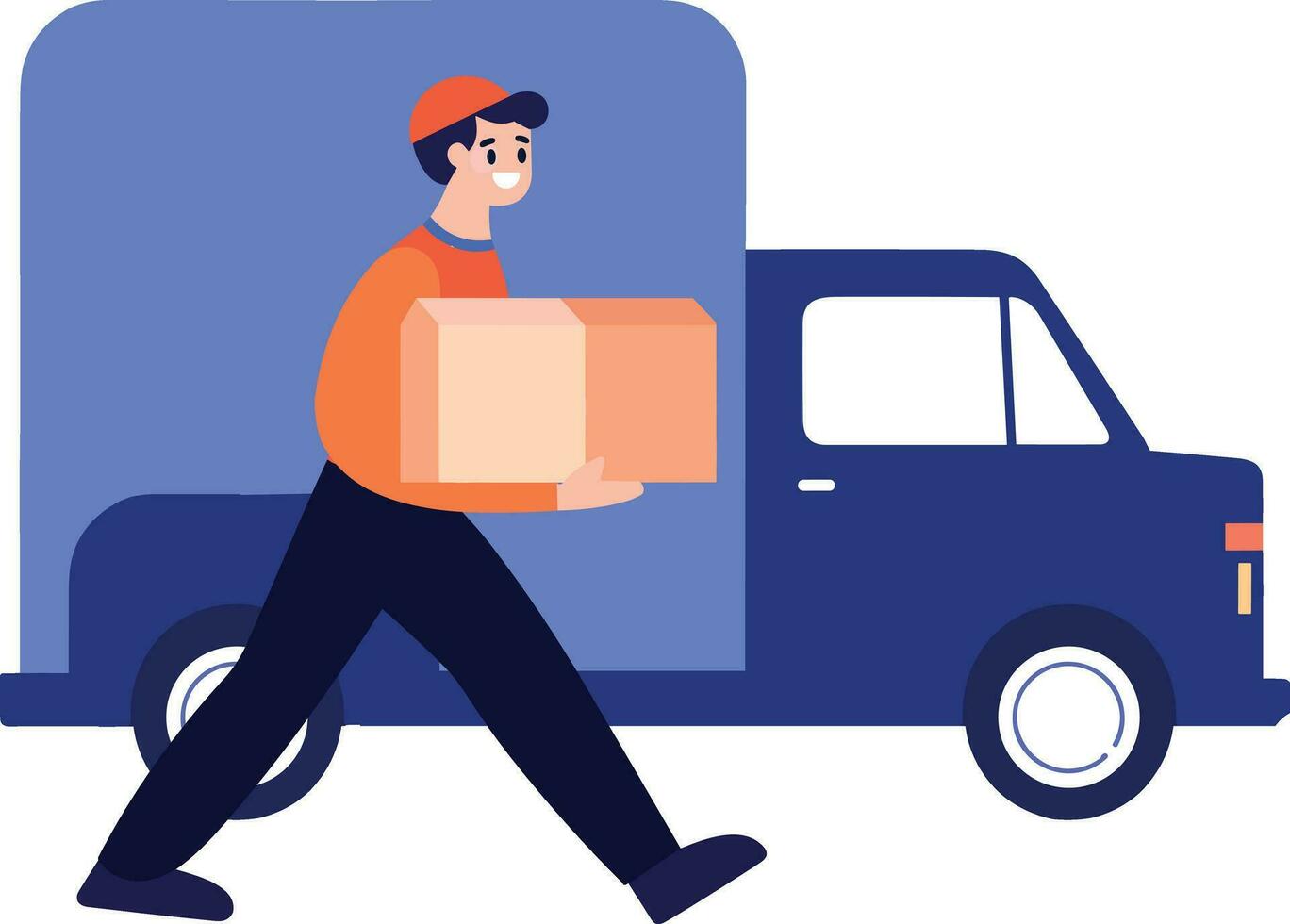 Hand Drawn Delivery man with delivery truck in flat style vector