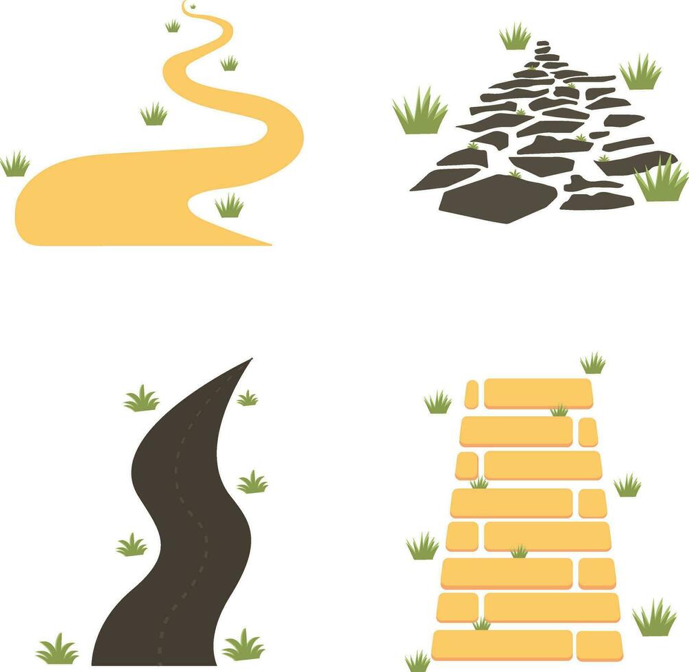Nature Path Way With Flat Design. Vector Illustration Set.
