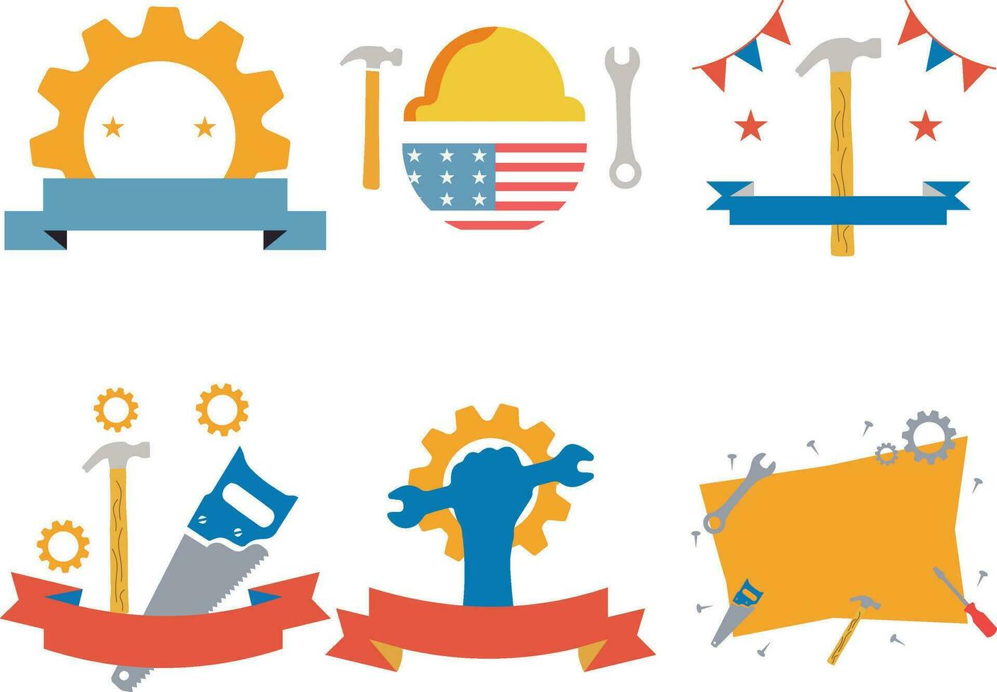 Happy Labor Day Sticker Collection. Isolated Vector Set
