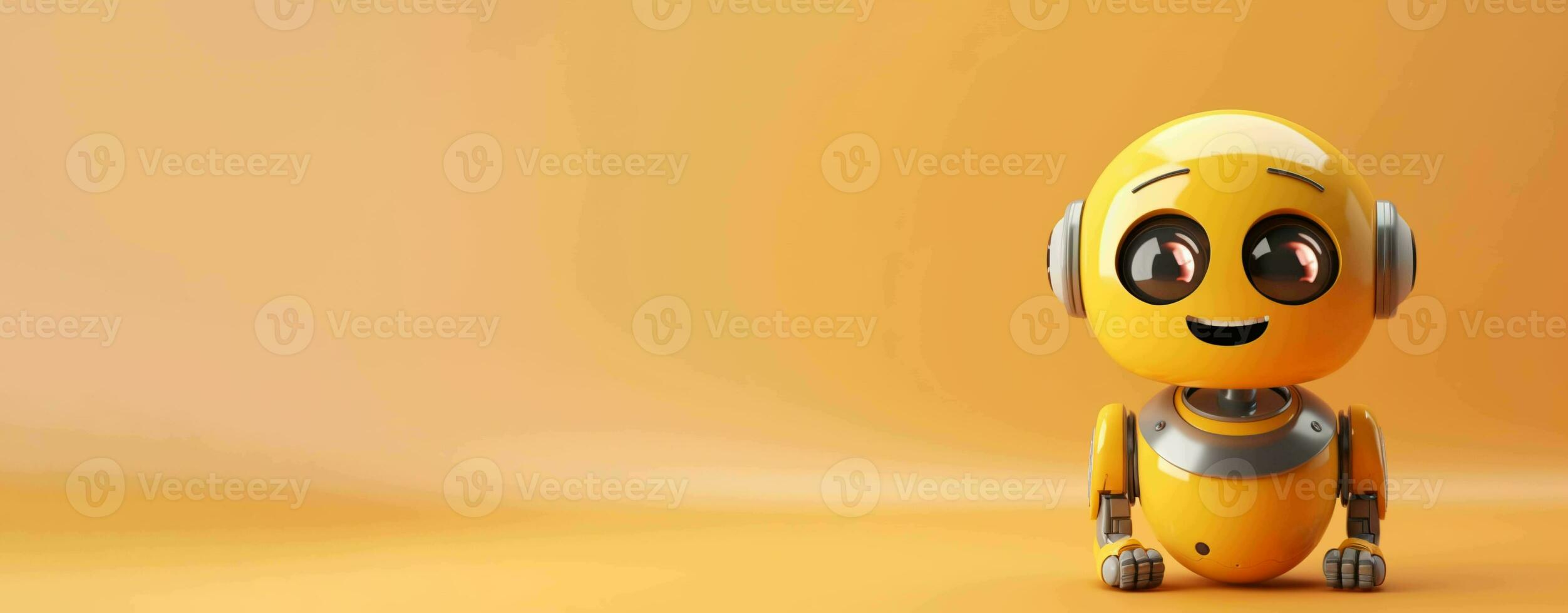 Cute Positive Robot Isolated on the Minimalist Background with Copy Space photo