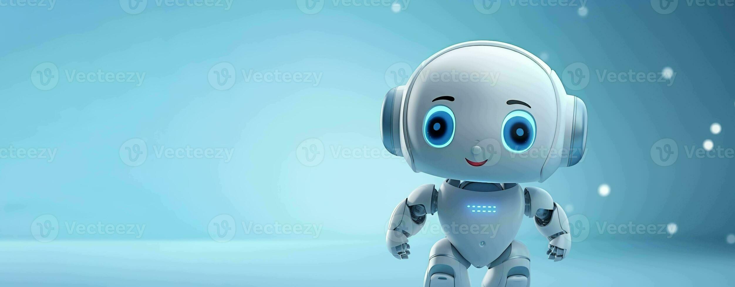 Cute Positive Robot Isolated on the Minimalist Background with Copy Space photo