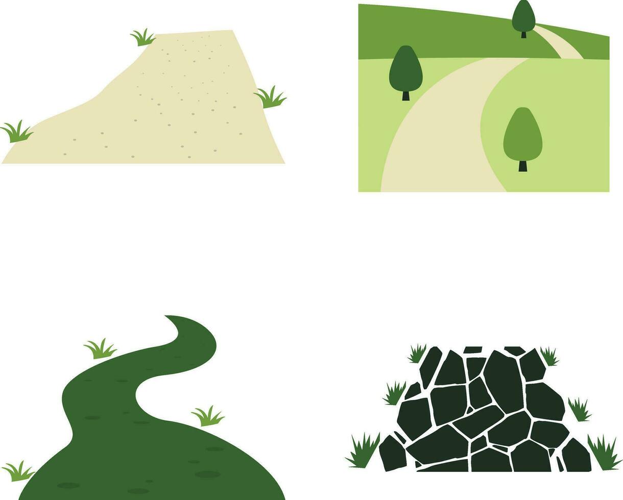Nature Path Way In White Background. Vector Illustration Set.