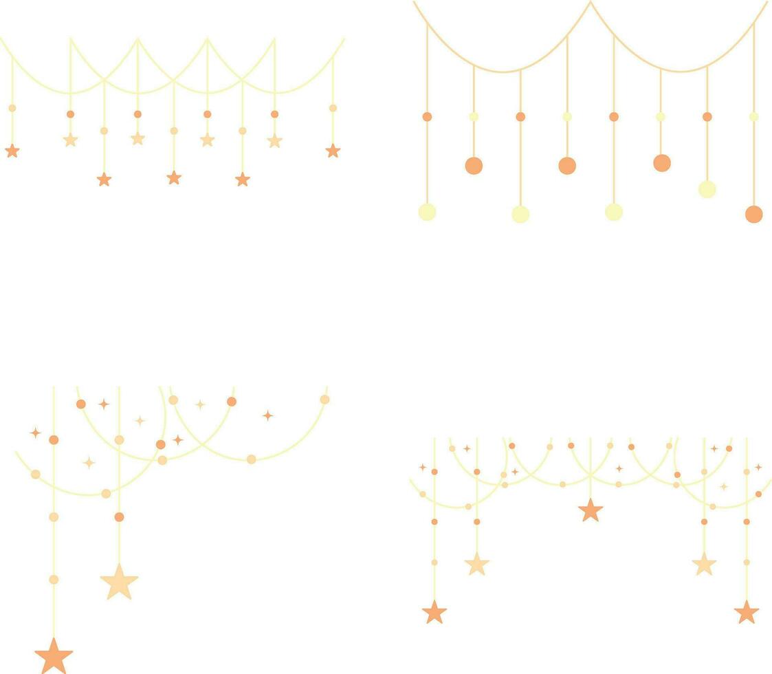 New Year Decoration Icon Set. Vector Illustration.