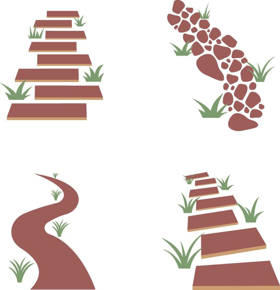 Nature Path Way In Different Shape. Vector Illustration Set.
