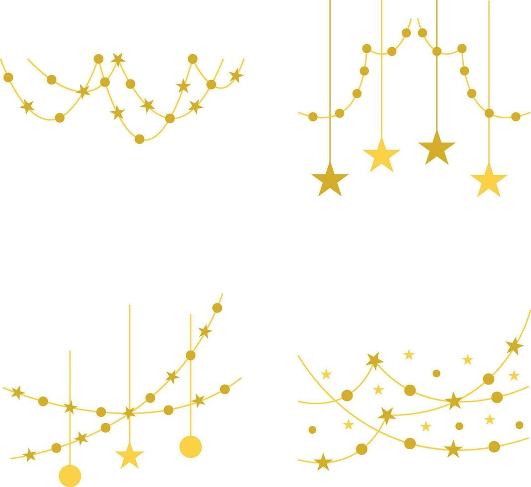 New Year Decoration With Sparkle Design. Vector Illustration Set.