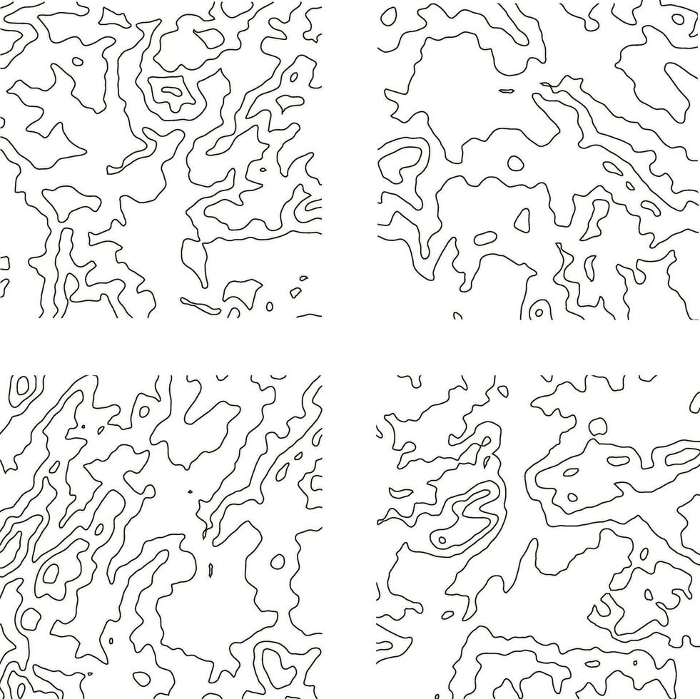 Topography Pattern Square For Map Contour Background. Vector Illustration Set.