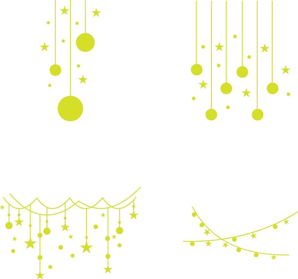 New Year Decoration With Simple Concept. Isolated On White Background. Vector Illustration Set.