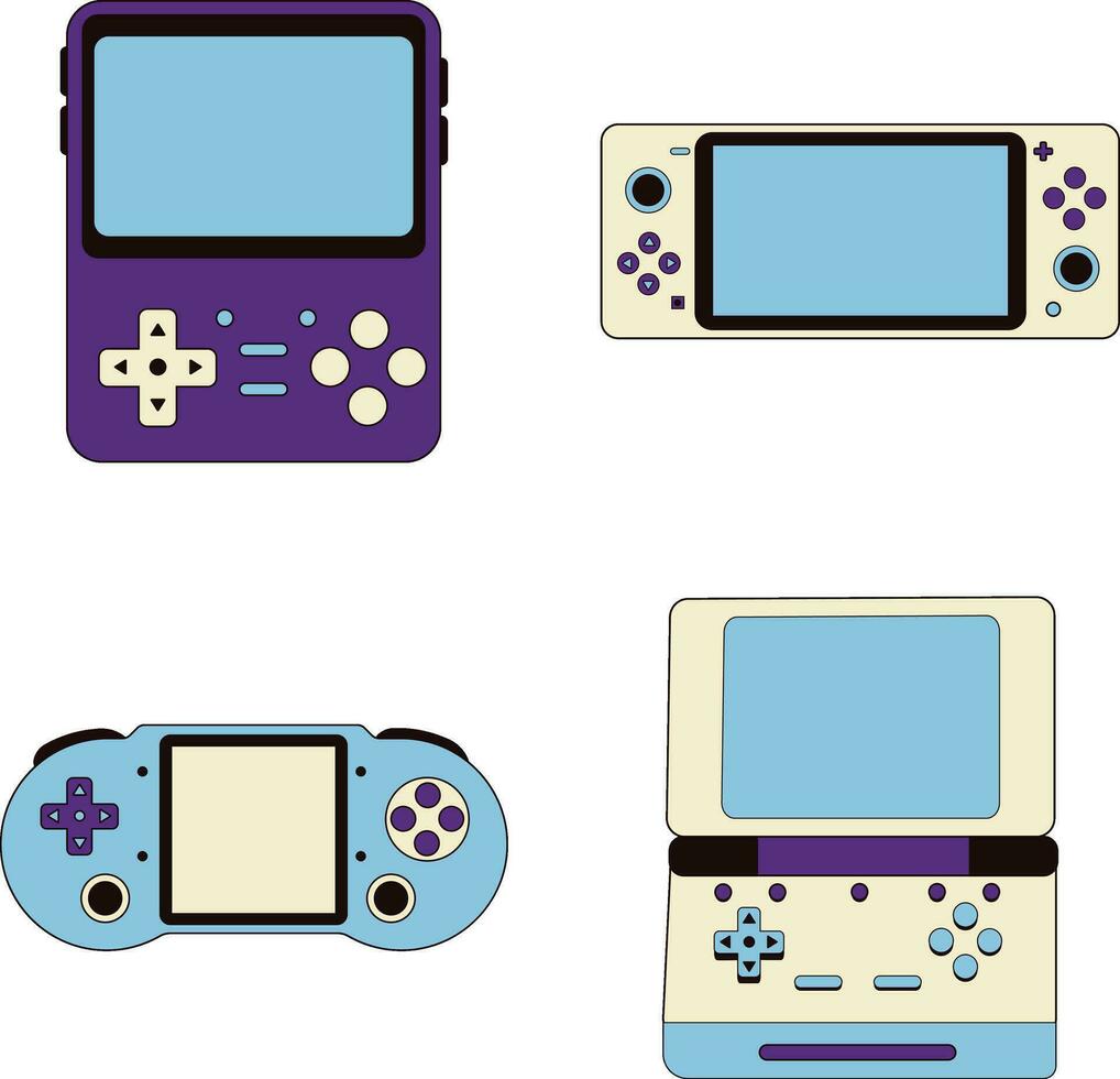 Retro Game Console In White Background. Vector Illustration Set.