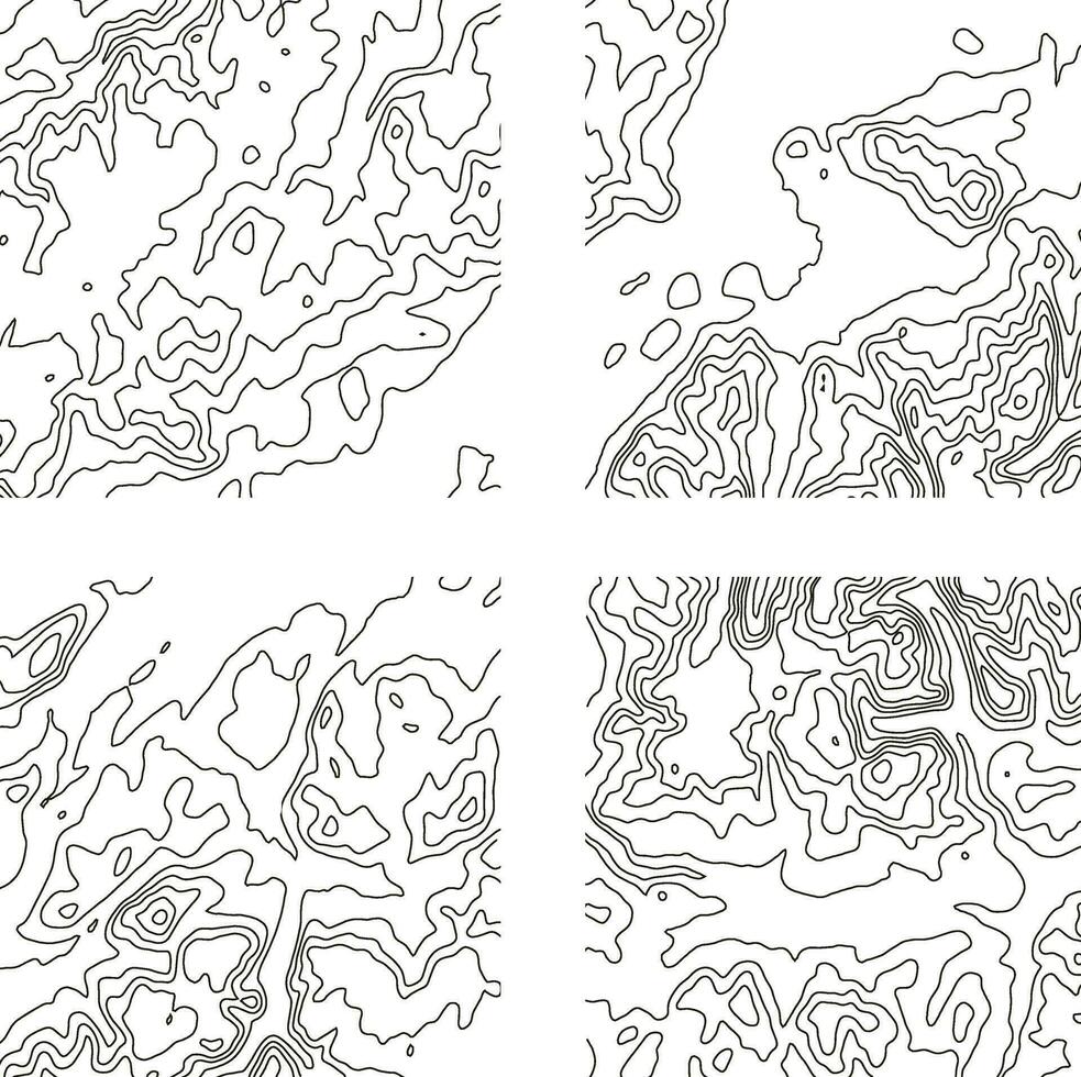 Topography Pattern Square For Map Contour Background. Vector Illustration Set.