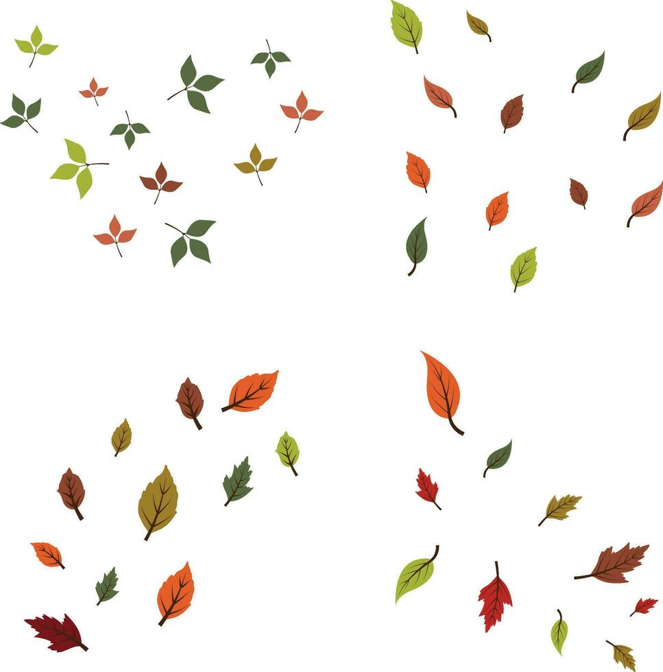 Fallen Autumn Leaves In White Background. Vector Illustration Set.