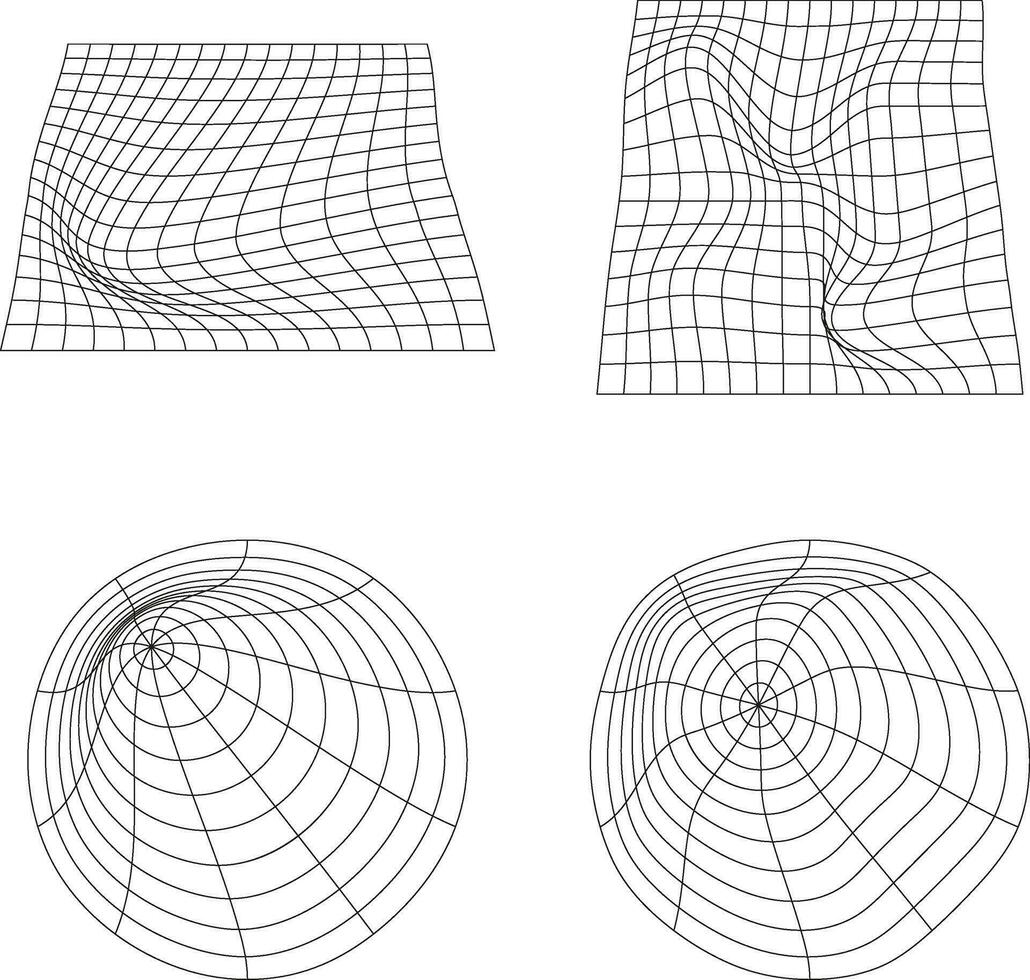 Futuristic Wireframe Shape With Wave Lines. Isolated Vector Set.