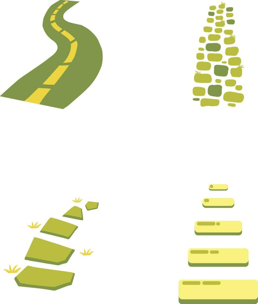 Nature Path Way With Simple Design. Vector Illustration Set.