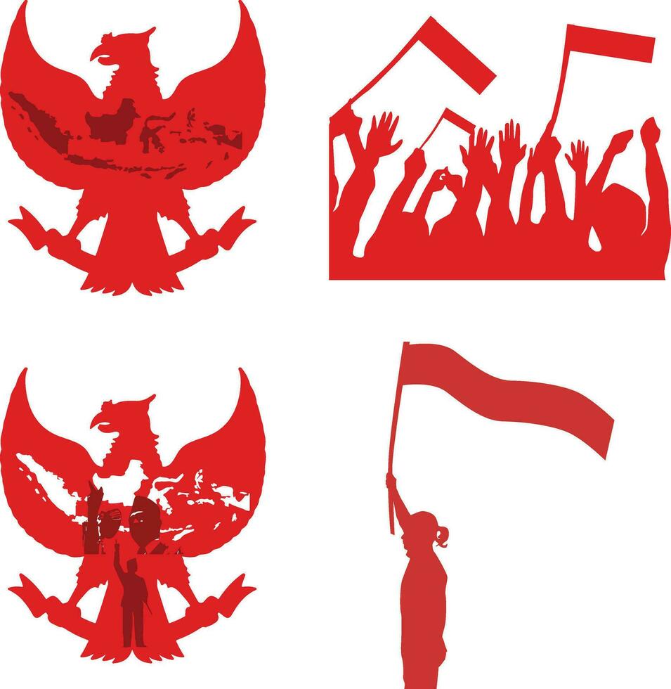 Indonesia Independence Day Icon In White Background. Vector Illustration Set.