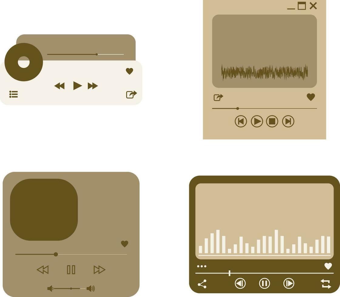 UI Music Player With Interface Design. Vector Illustration Set.