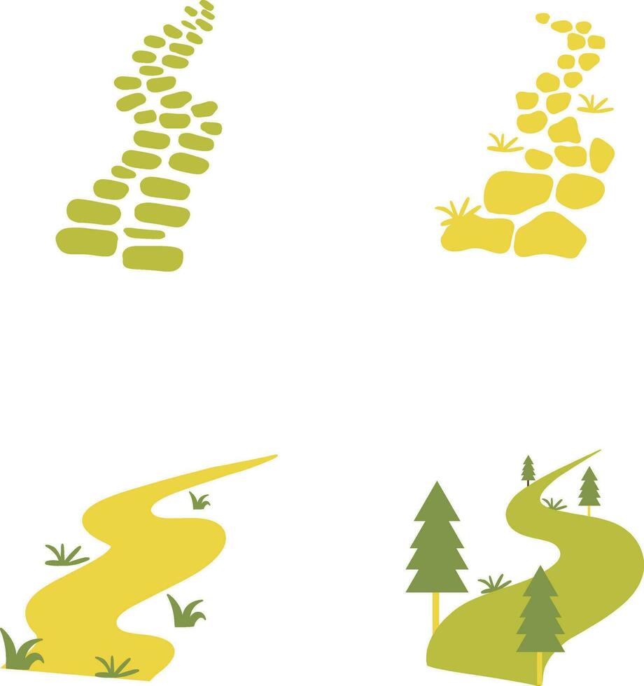 Nature Path Way With Simple Design. Vector Illustration Set.