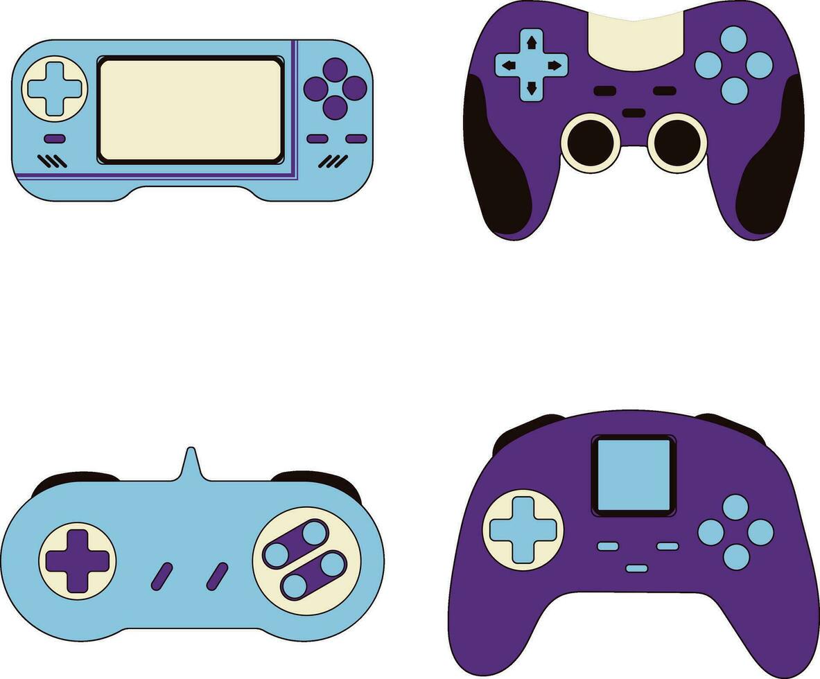 Retro Game Console In White Background. Vector Illustration Set.