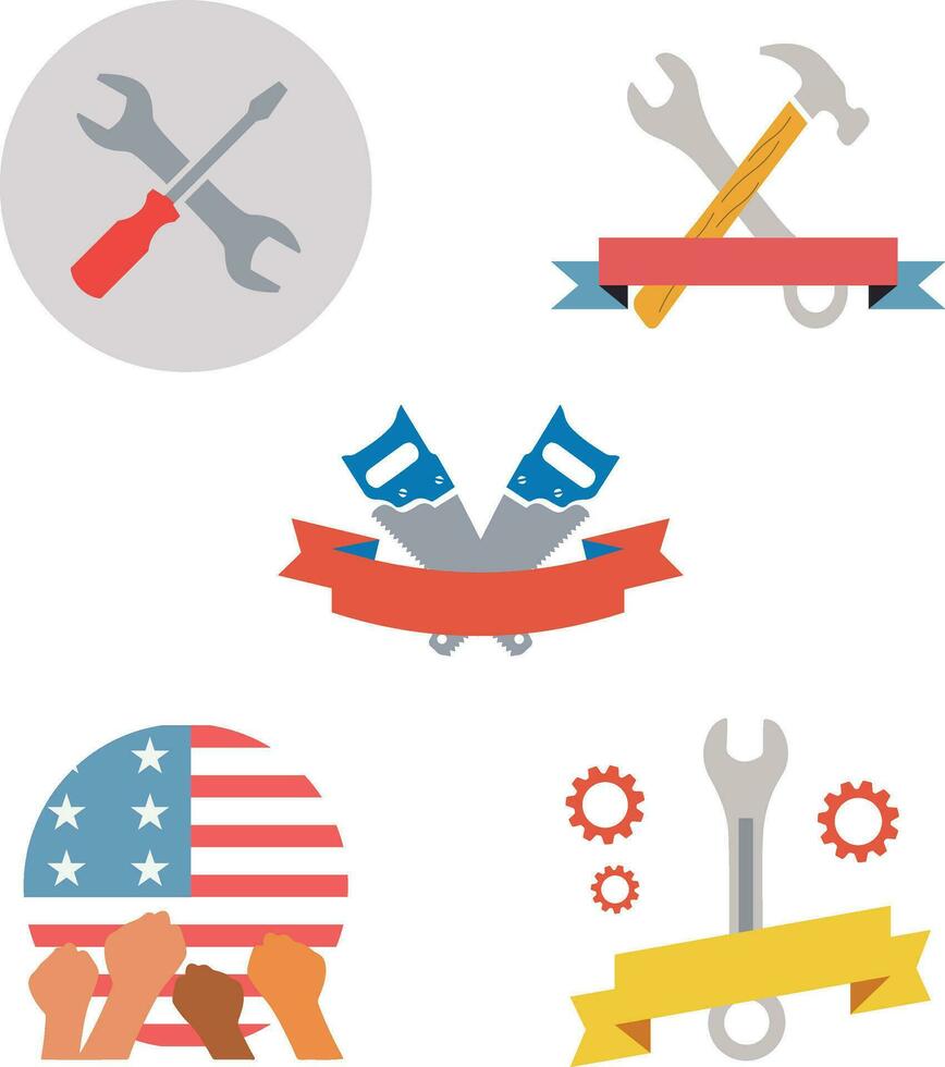 Happy Labor Day Sticker Collection. Isolated Vector Set