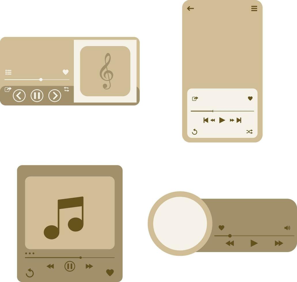 UI Music Player With Interface Design. Vector Illustration Set.