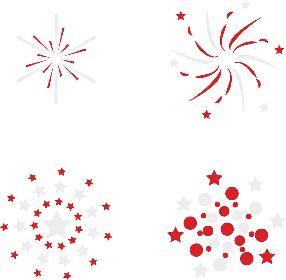 Indonesia Independence Day Firework With Simple Design. Vector Illustration Set.