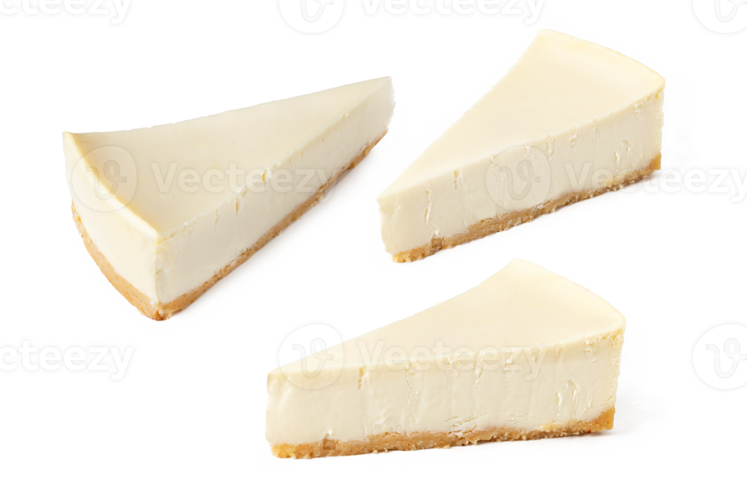 set pack of different angles slices of classical cheesecake new york vanilla on white or invisible background isolated png