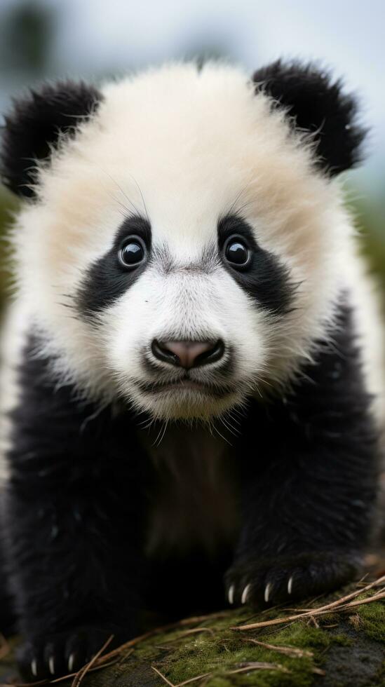 Close-up of a pandas face with adorable black and white photo