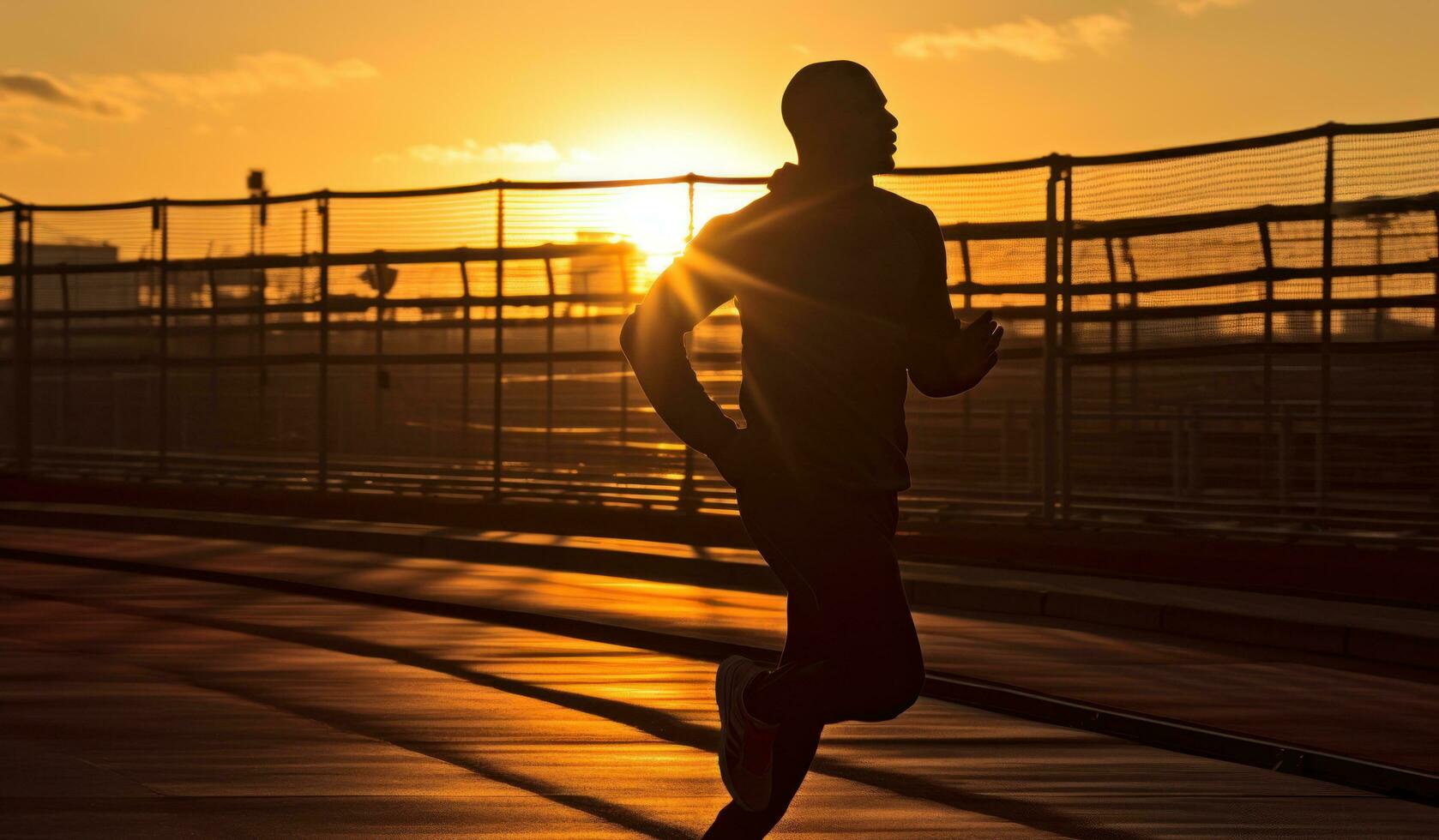 runner at the racing track setting a time against the sun photo