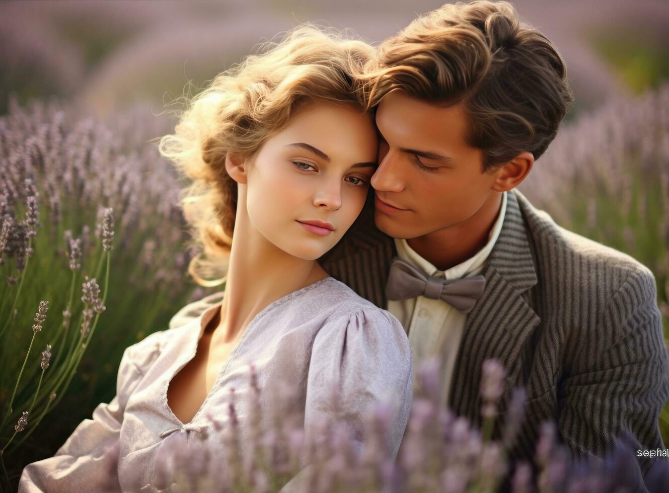 beautiful couple in lavender photo