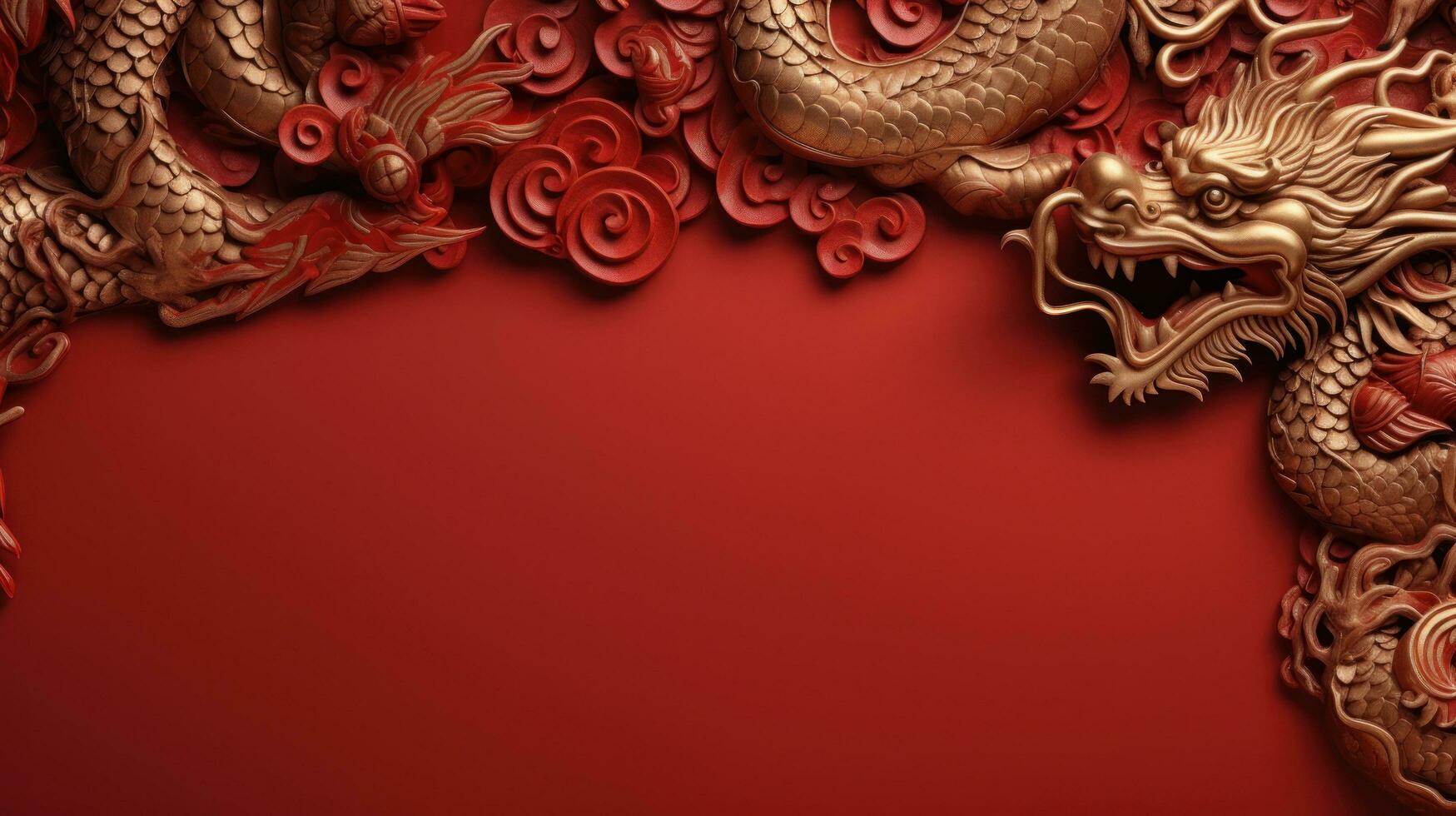 Chinese New Year red background with gold dragon with large copyspace area photo