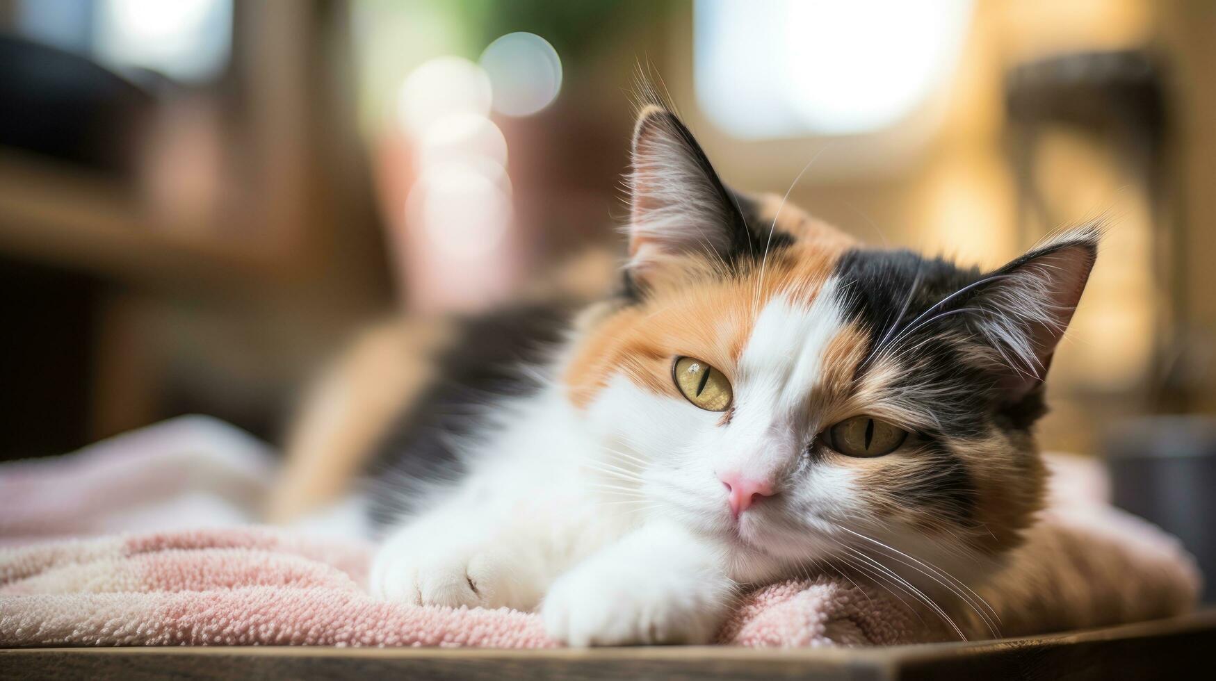 linda calicó gato siendo cardado con un de madera cepillo en un acogedor ajuste foto