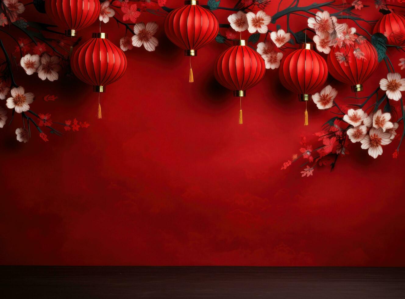 chinese lanterns with fan background on a red background photo