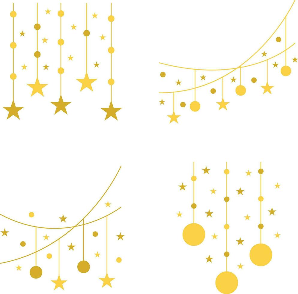 New Year Decoration With Sparkle Design. Vector Illustration Set.