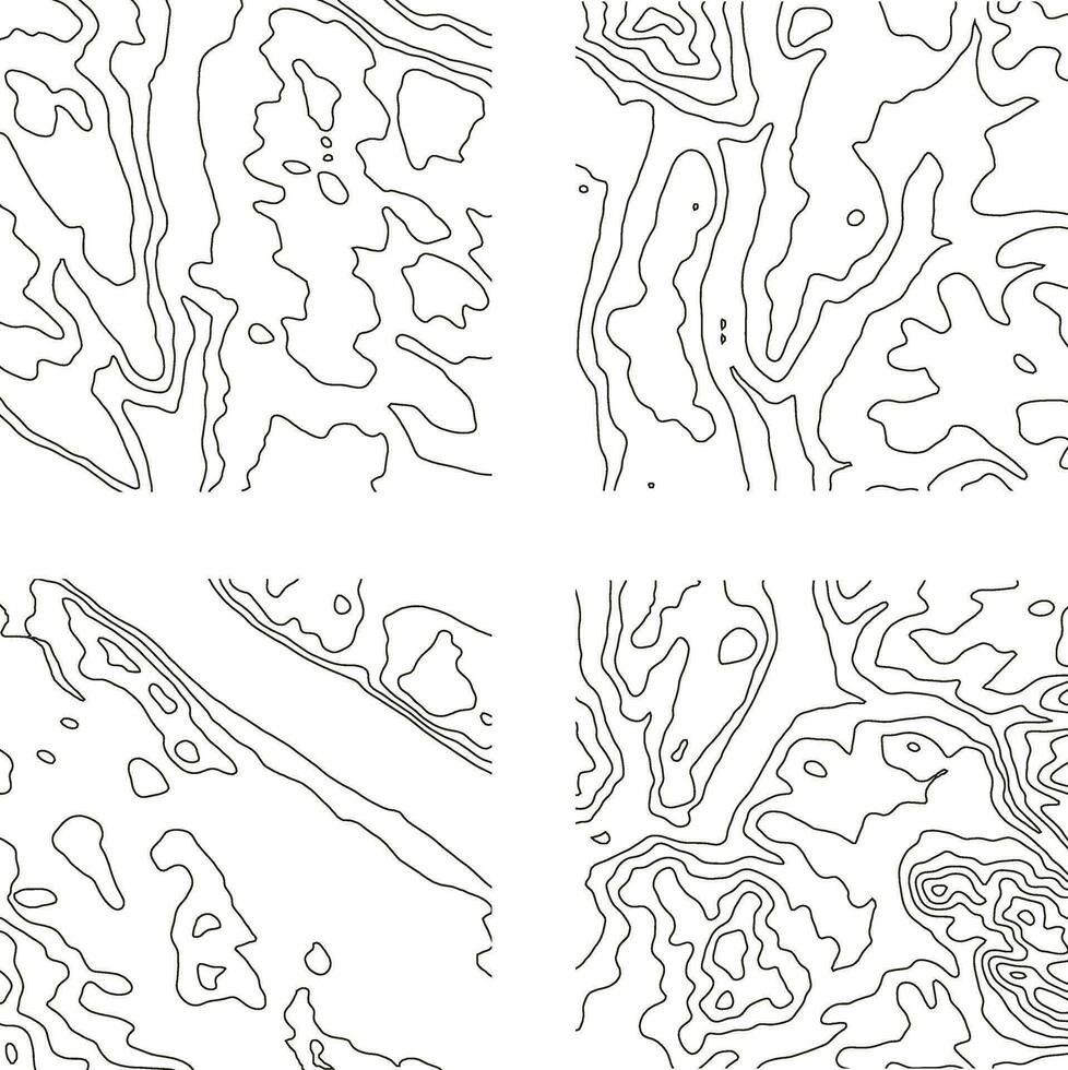 Topography Pattern Square For Map Contour Background. Vector Illustration Set.