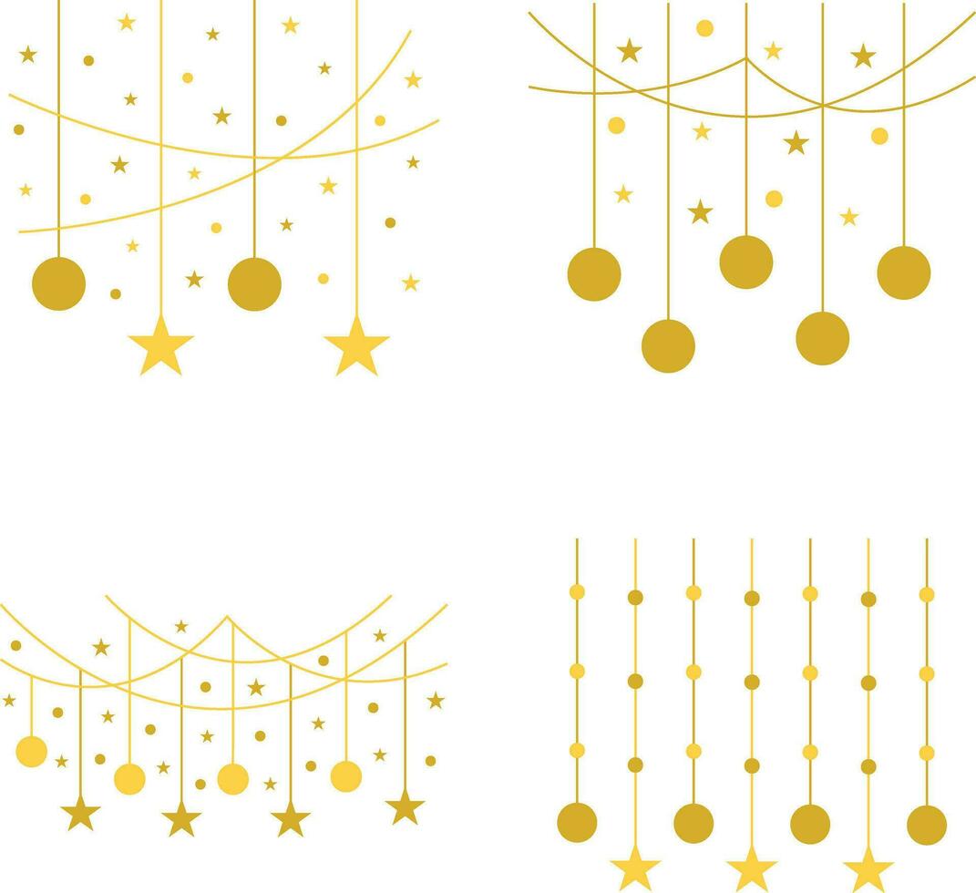 New Year Decoration With Sparkle Design. Vector Illustration Set.