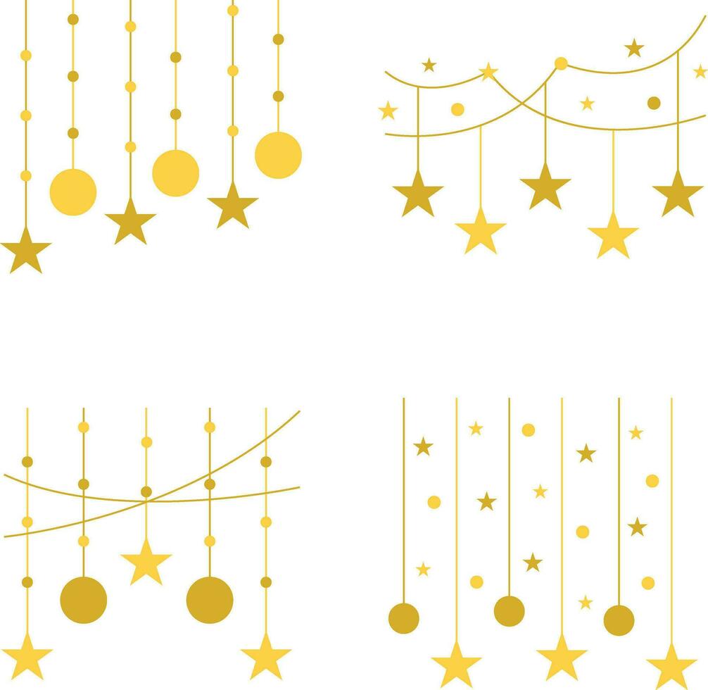 New Year Decoration With Sparkle Design. Vector Illustration Set.