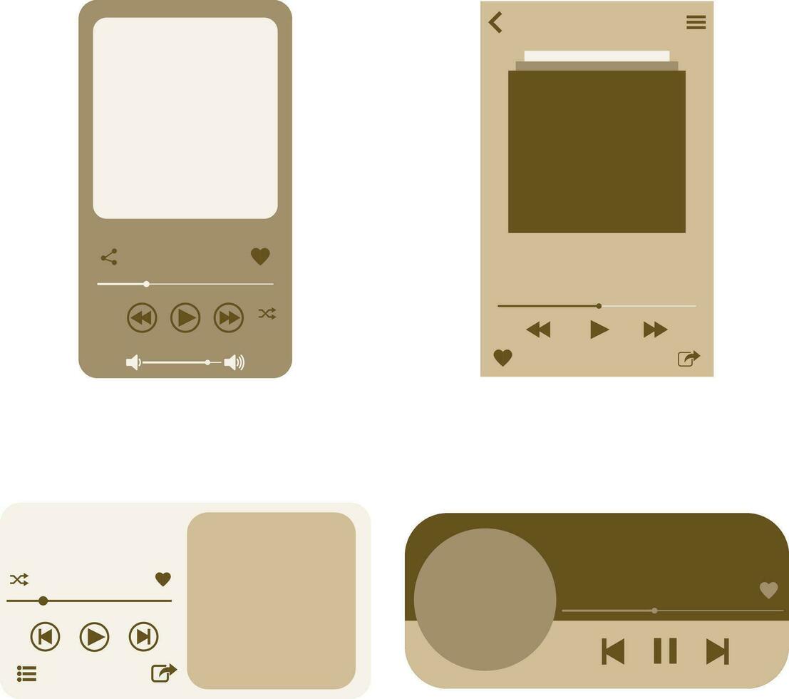 UI Music Player With Interface Design. Vector Illustration Set.