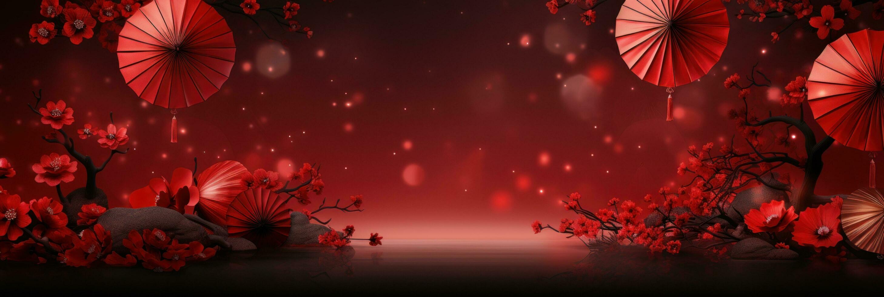 chinese lanterns with fan background on a red background photo