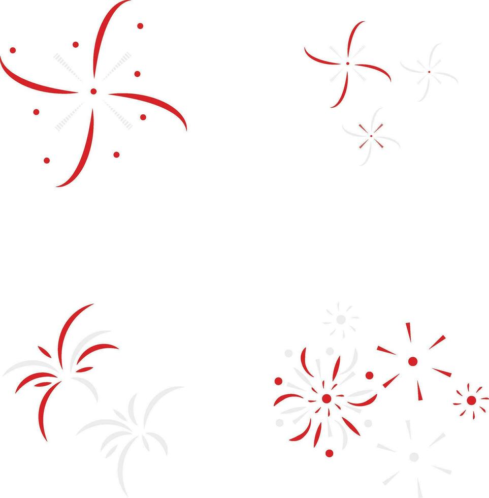 Indonesia Independence Day Firework With Simple Design. Vector Illustration Set.