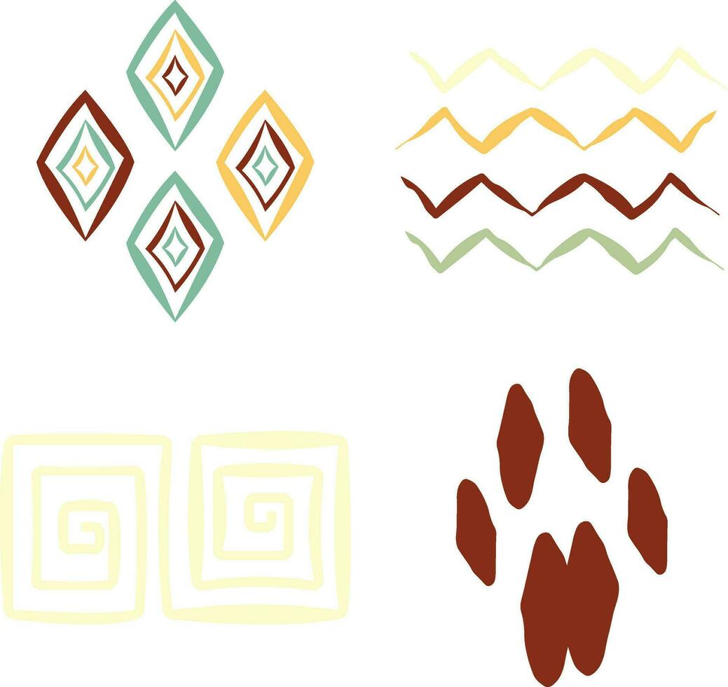 Abstract African Shape With Doodle Design Style. Vector Illustration Set.