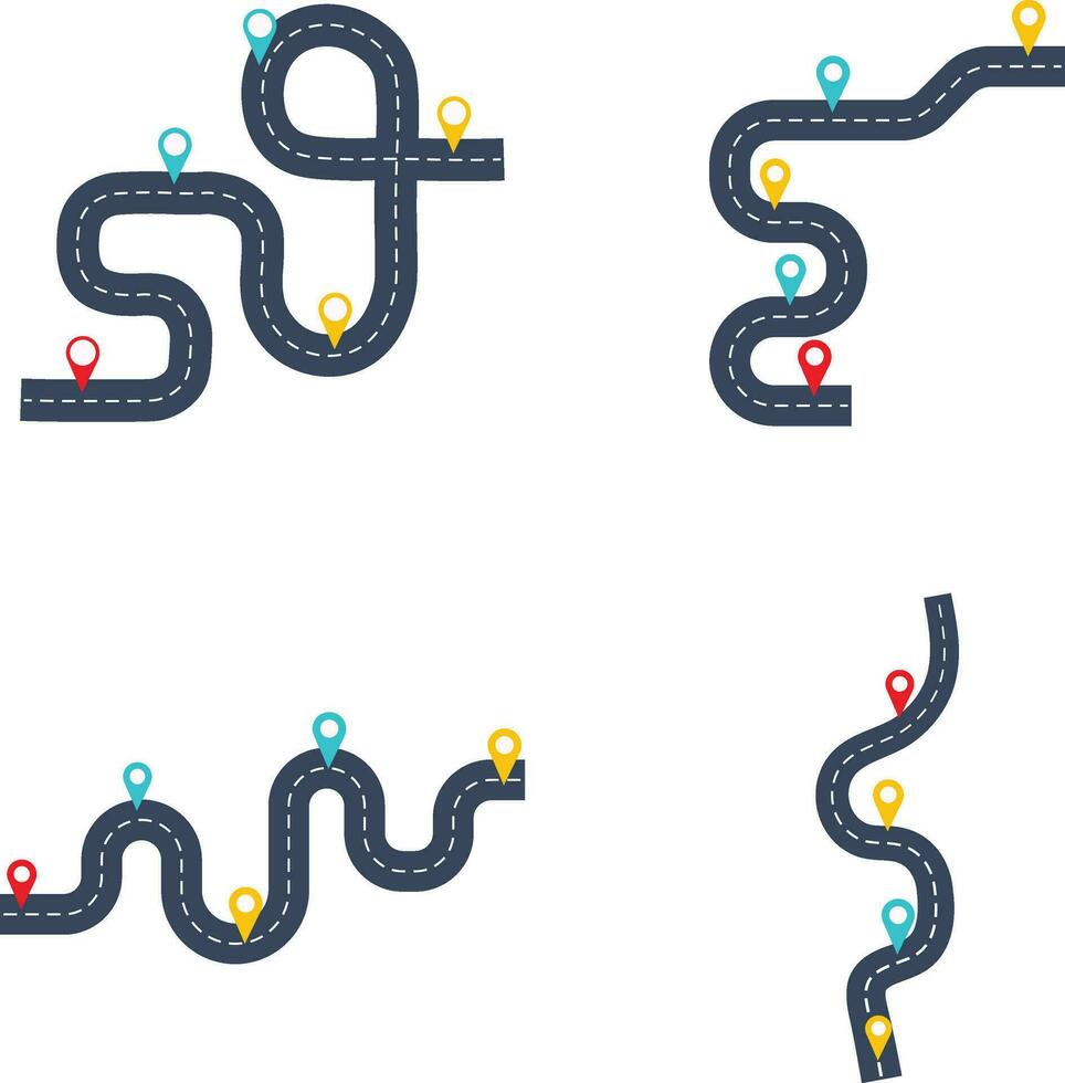 Road Map Route For Navigation. Vector Icon Set.