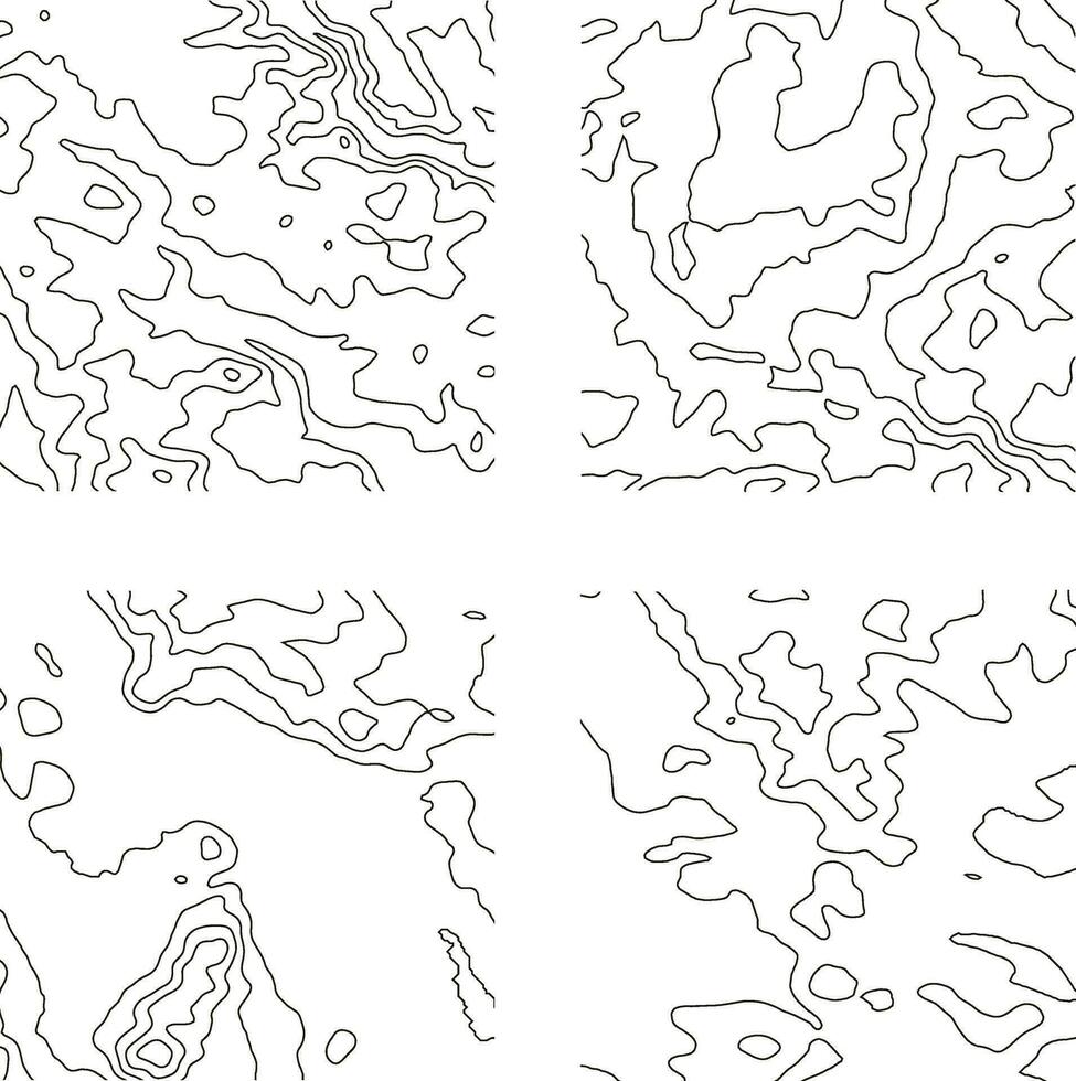 Topography Pattern Square For Map Contour Background. Vector Illustration Set.