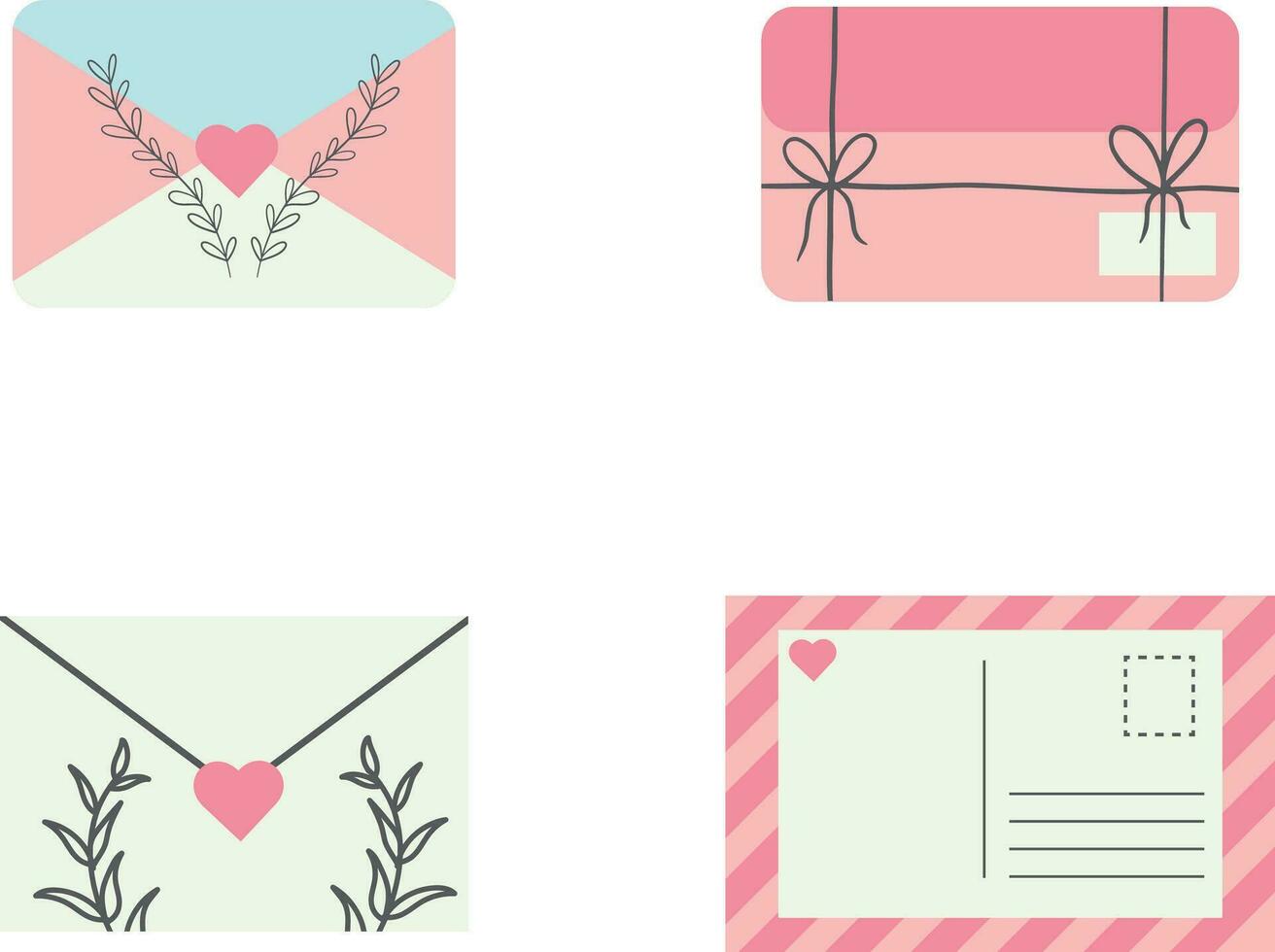 Hand Drawn Cute Envelope Illustration. Isolated Vector Set.