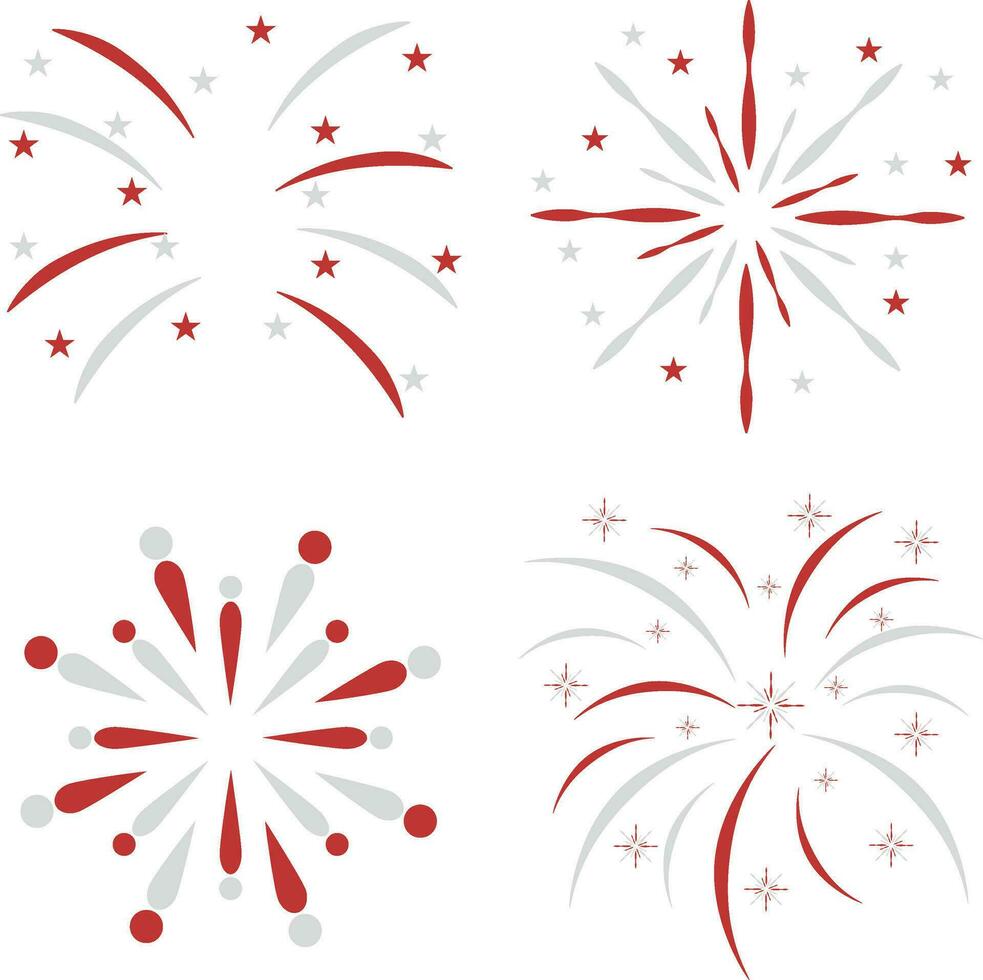 Indonesian Independence Day Firework With Simple Shape. Vector Illustration Set.