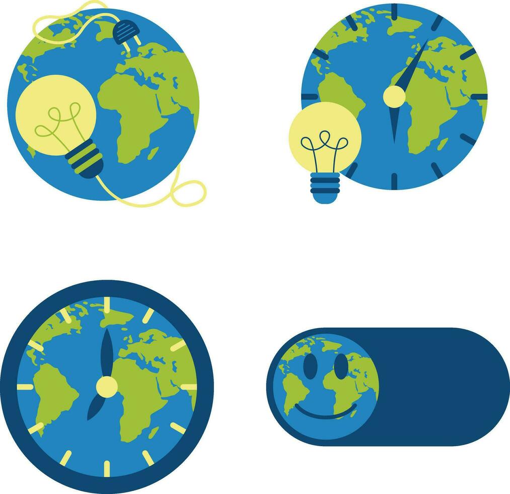 Earth Hour Illustration With Flat Cartoon Design. Vector Illustration Set.