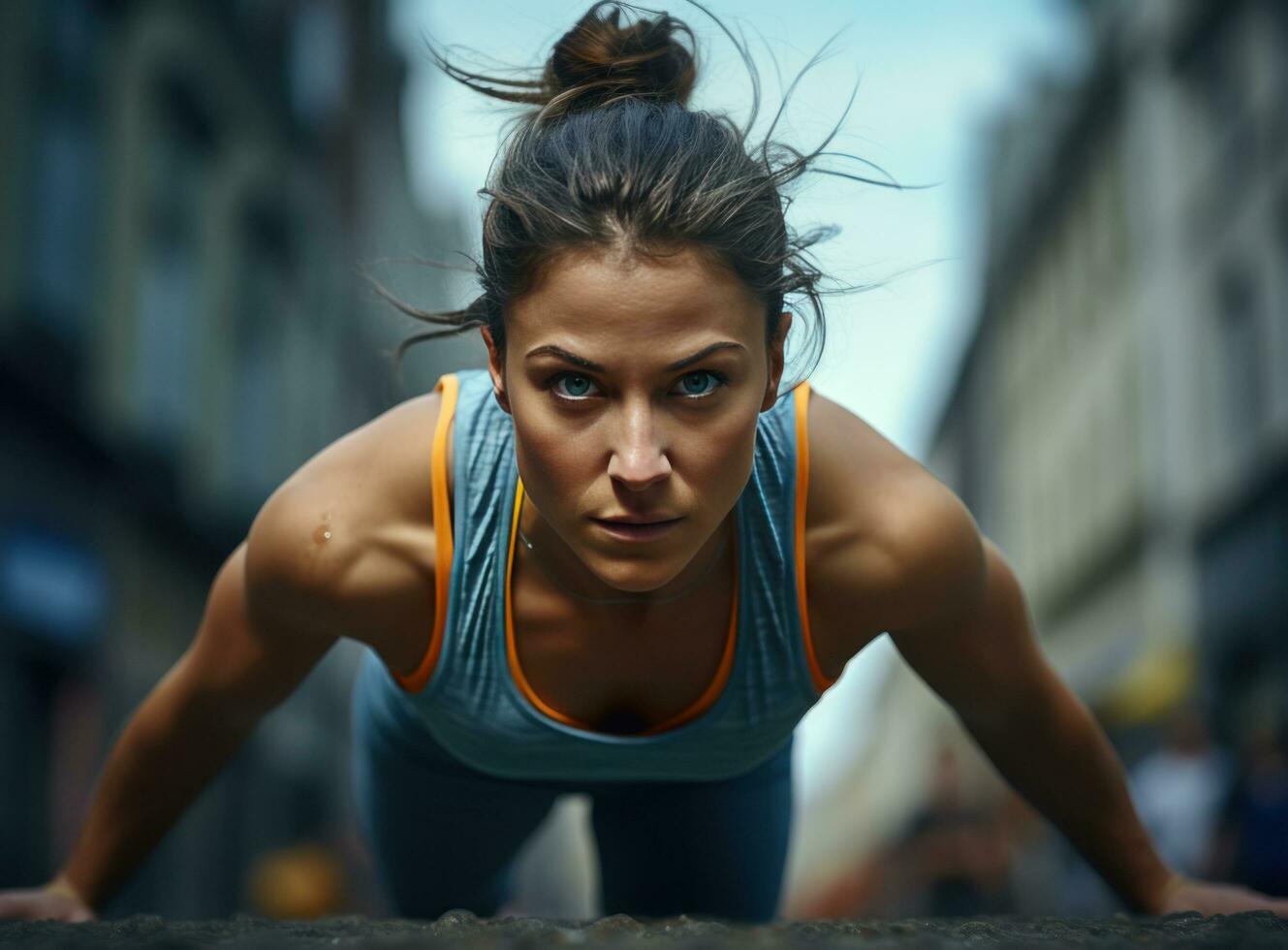 a woman exercising in the street photo