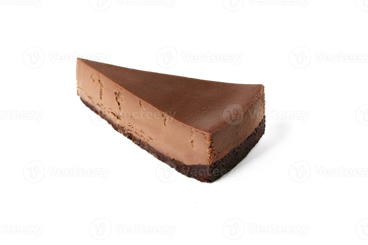 Slice of chocolate cheesecake on white background isolated top view photo