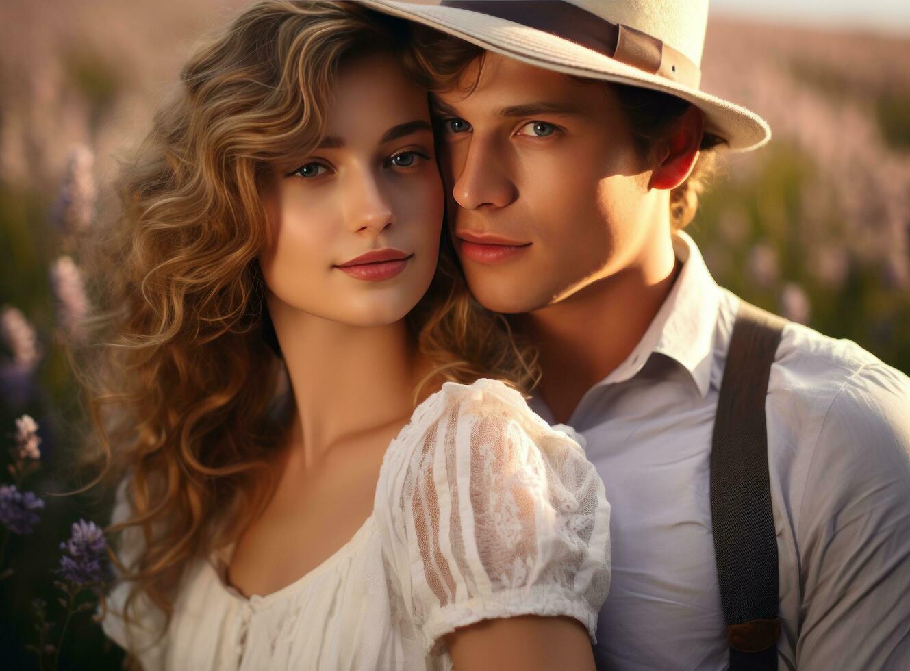 beautiful couple in lavender photo