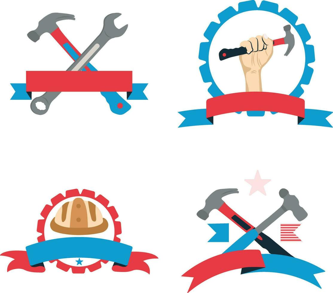 Happy Labor Day Icon Set. Vector Illustration.