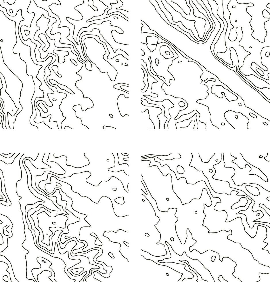 Topography Pattern Square For Map Contour Background. Vector Illustration Set.