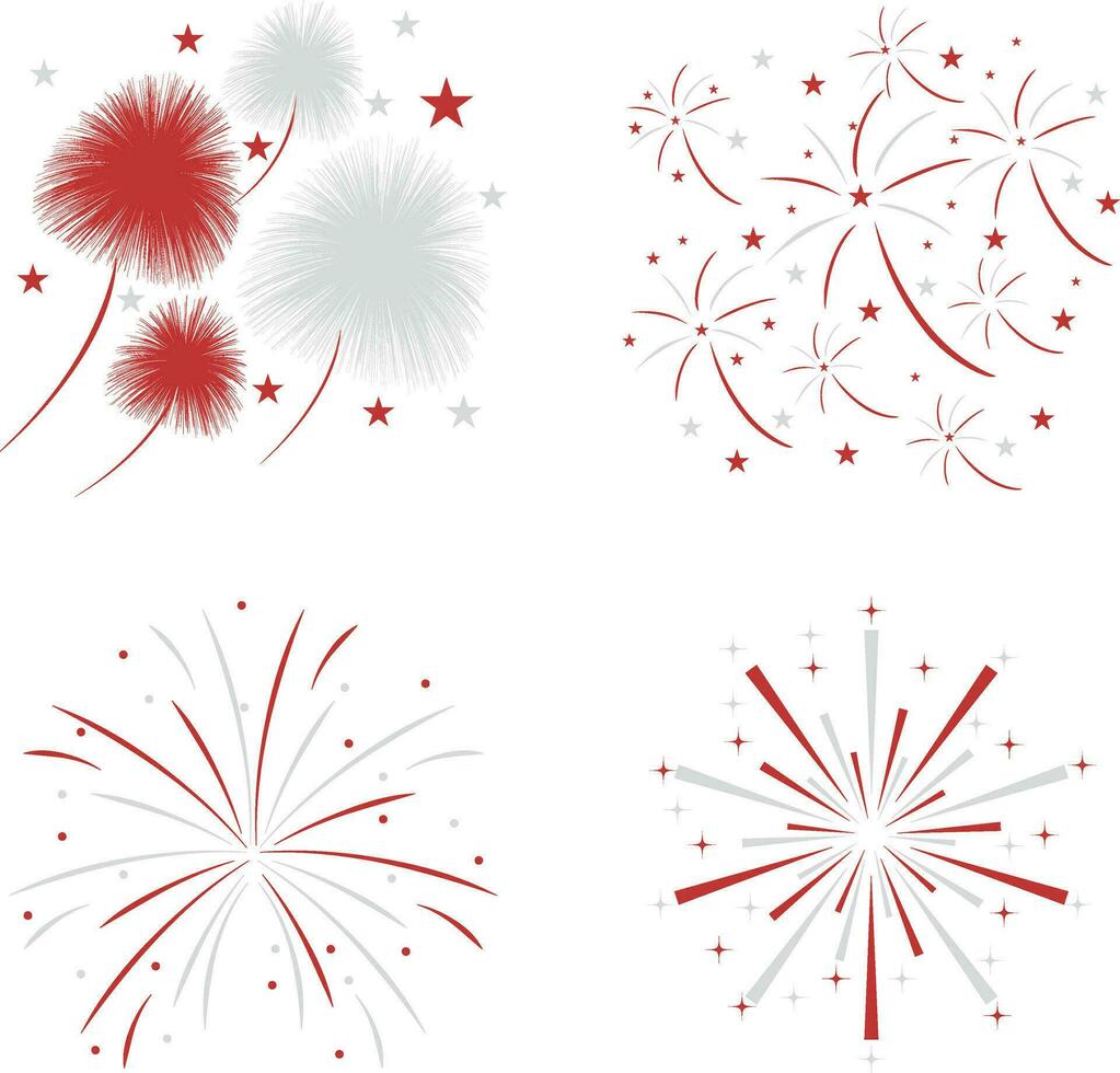 Indonesian Independence Day Firework With Simple Shape. Vector Illustration Set.