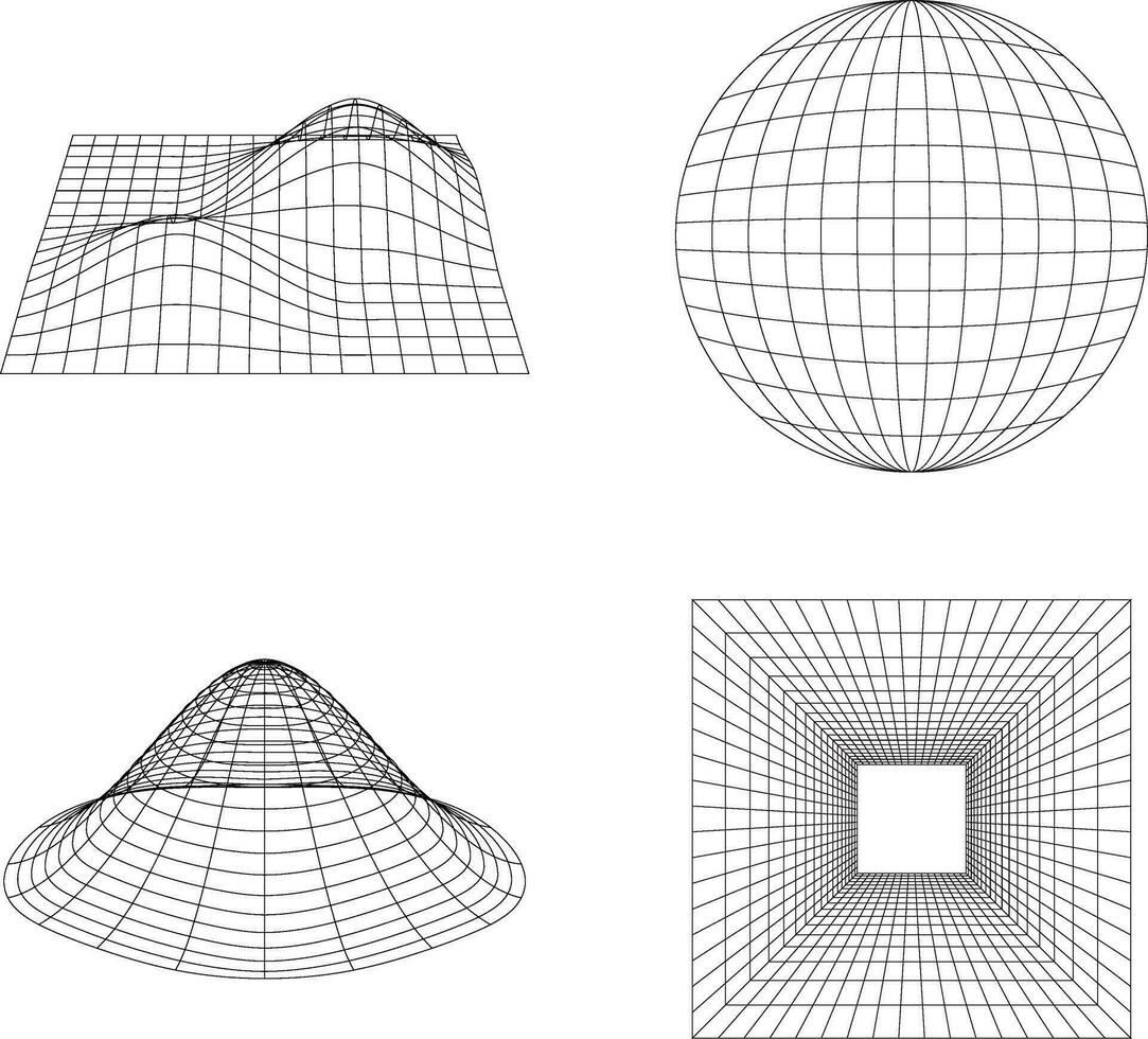 Wireframe Futuristic Shape In Geometric Concept. Vector Illustration Set